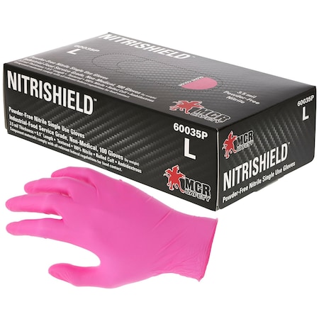 Mcr Safety NitriShield, Disposable Gloves, 3.5 mil Palm, Nitrile, Powder-Free, 2XL, 1000 PK, Pink 60035PXXL